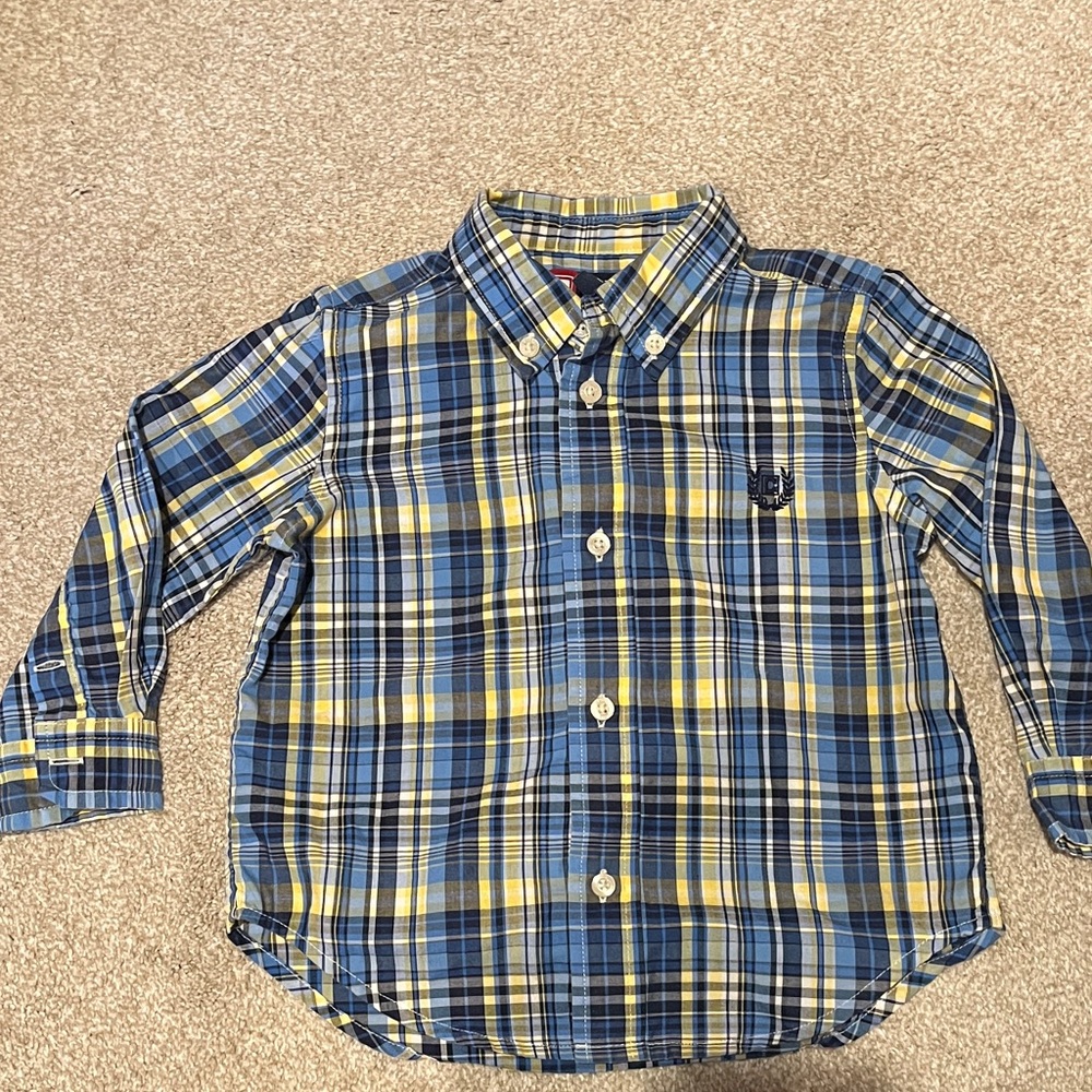 Chaps Kids Plaid Button Down Shirt - Blue and Yellow